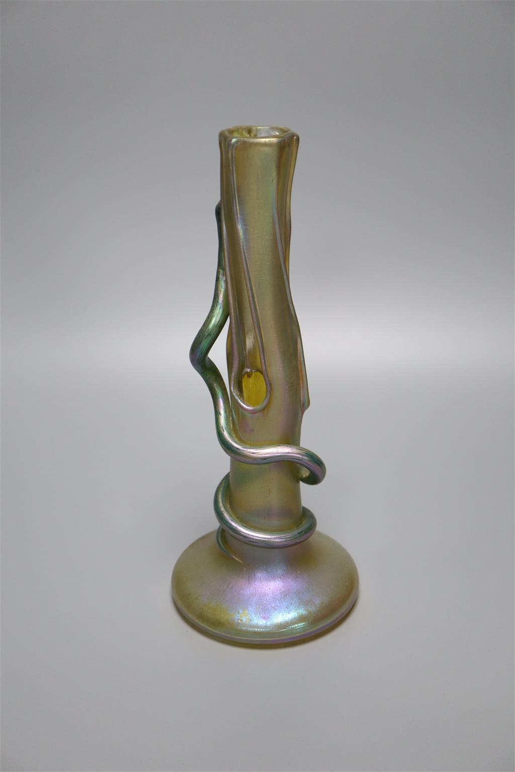 An Austrian iridescent glass serpent vase, 13cm